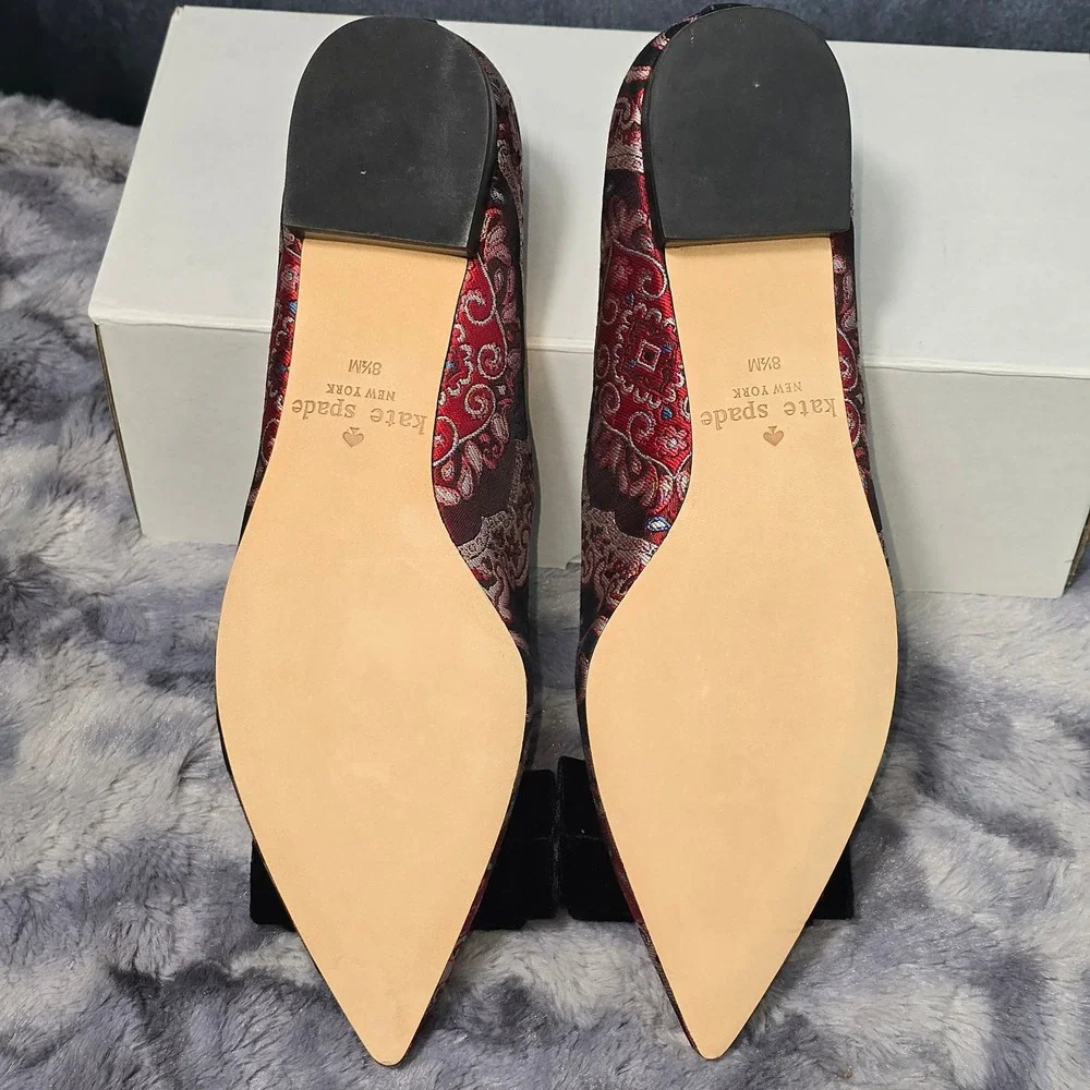 Kate Spade Keana Flats Russet‎ Multi Brocade Velvet Bow Women 8.5M